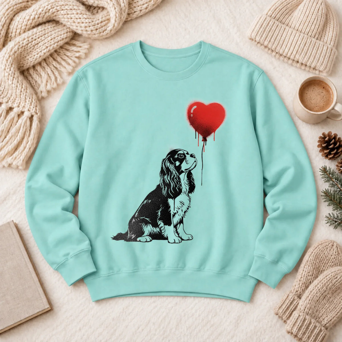 Cavalier King Charles Graffiti Heart Unisex Sweatshirt Chalky Mint