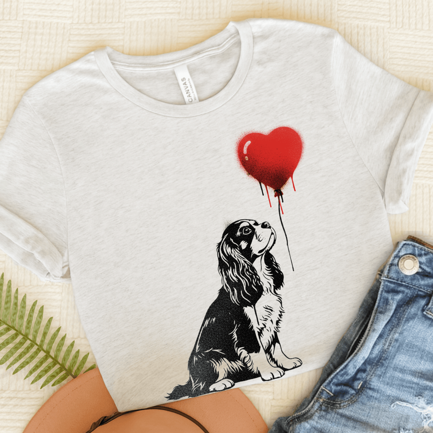 Cavalier King Charles Graffiti Heart Unisex Tshirt Ash