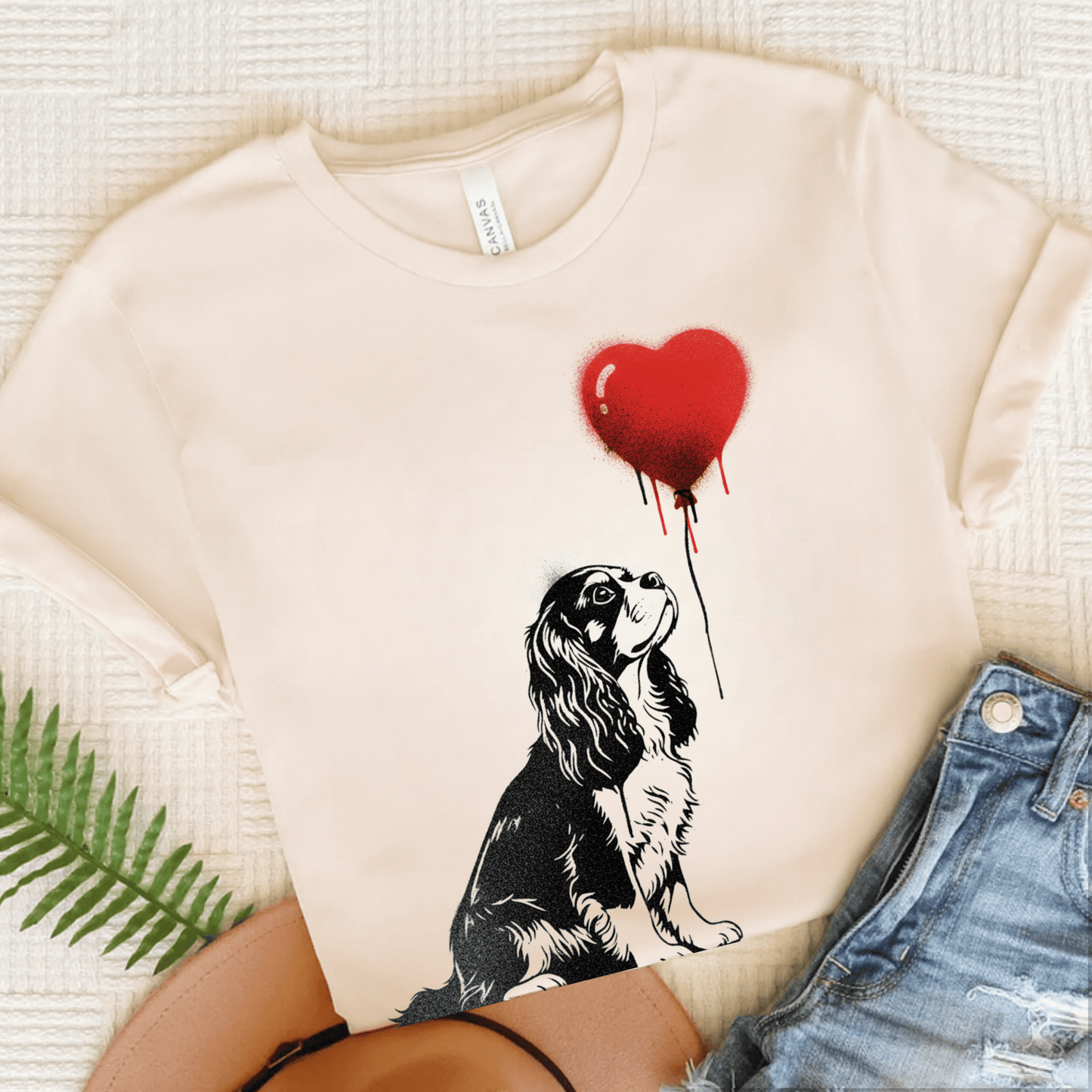 Cavalier King Charles Graffiti Heart Unisex Tshirt Natural