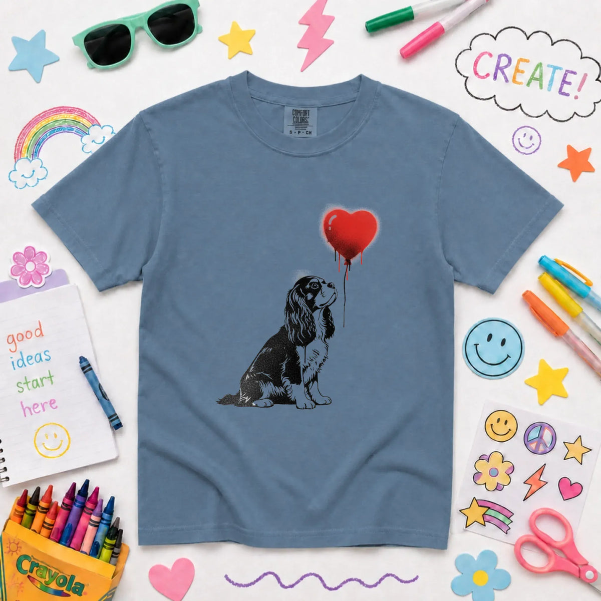 Cavalier King Charles Graffiti Heart YOUTH Unisex Tshirt NEW Youth Midweight Tee Blue Jean
