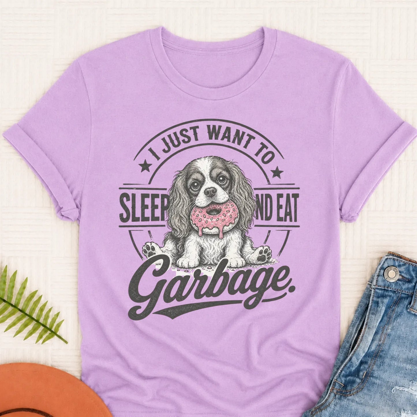 Cavalier King Charles I Eat Garbage Unisex TShirt Orchid