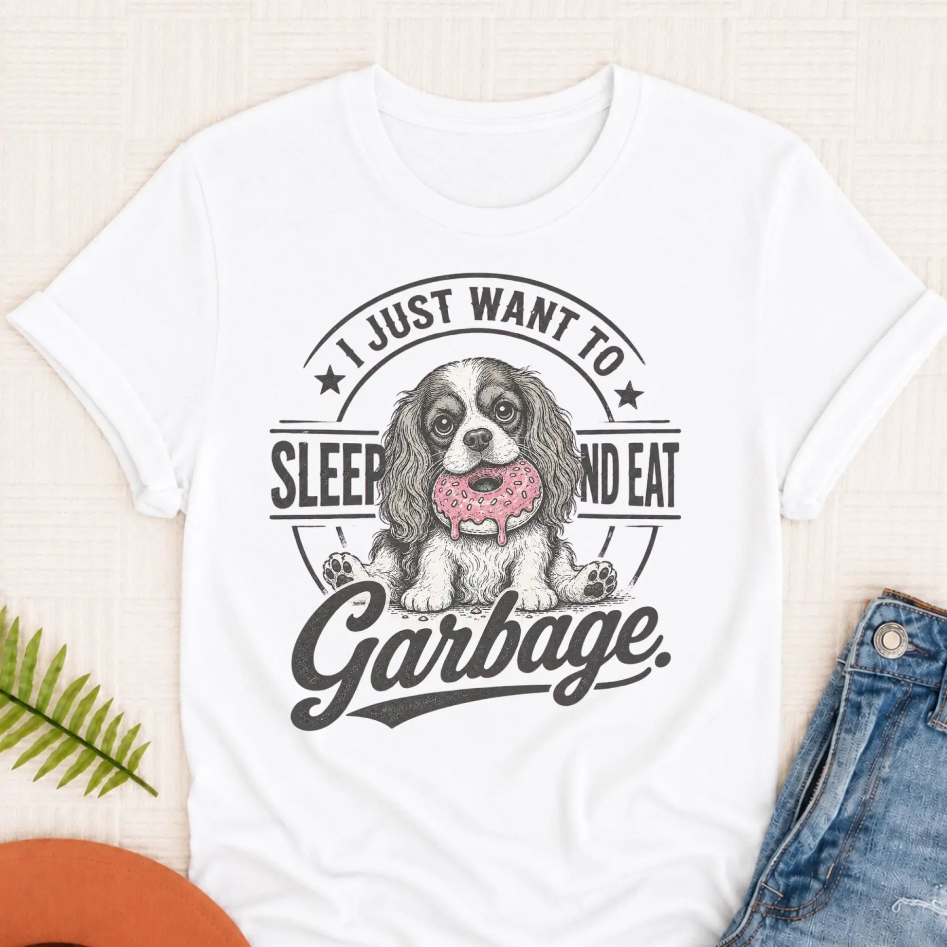 Cavalier King Charles I Eat Garbage Unisex TShirt White
