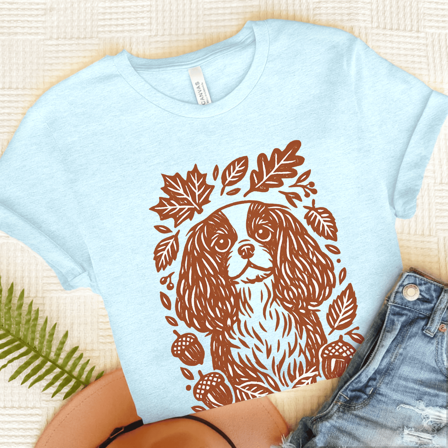 Cavalier Fall Leaves Unisex TShirt Heather Ice Blue