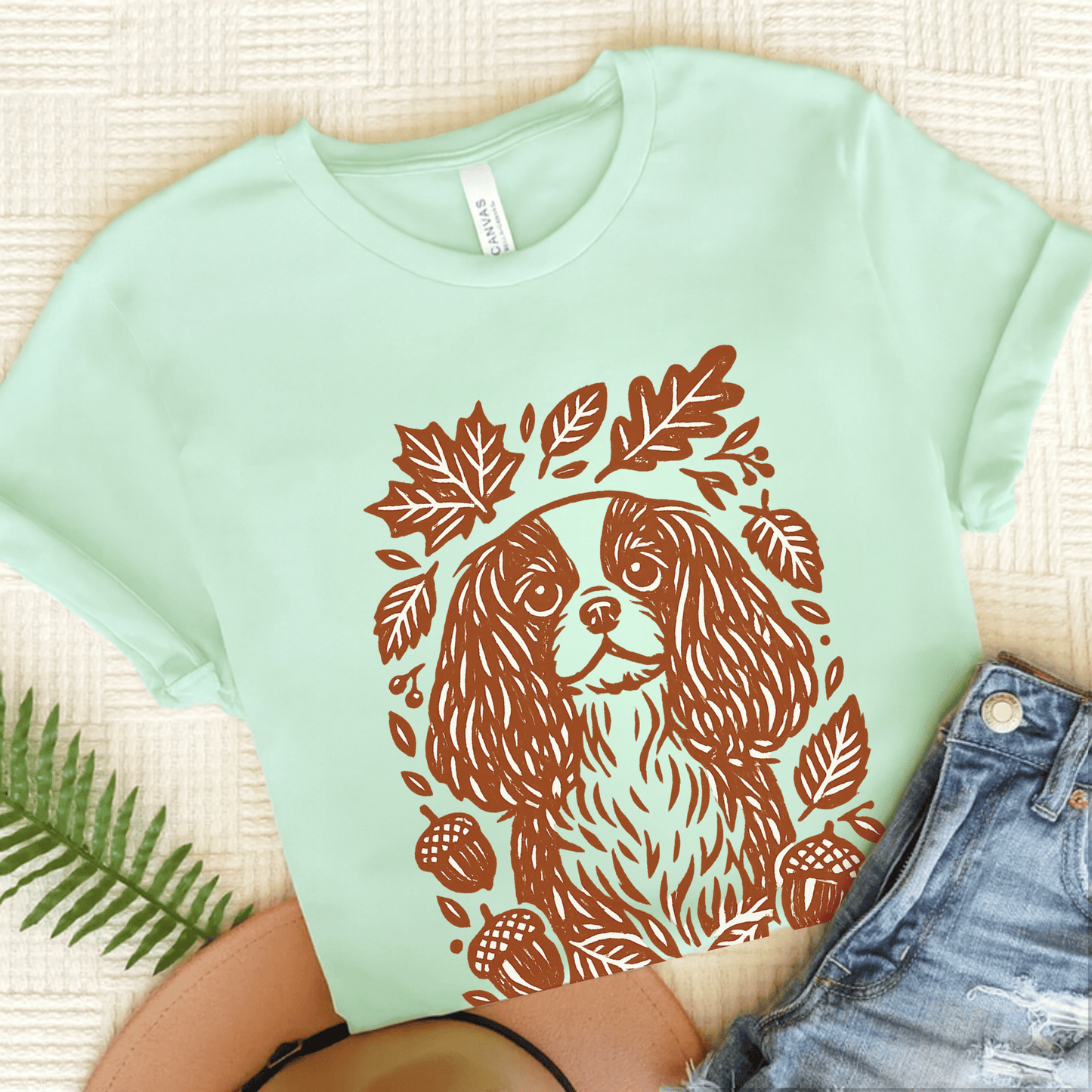 Cavalier Fall Leaves Unisex TShirt Heather Mint