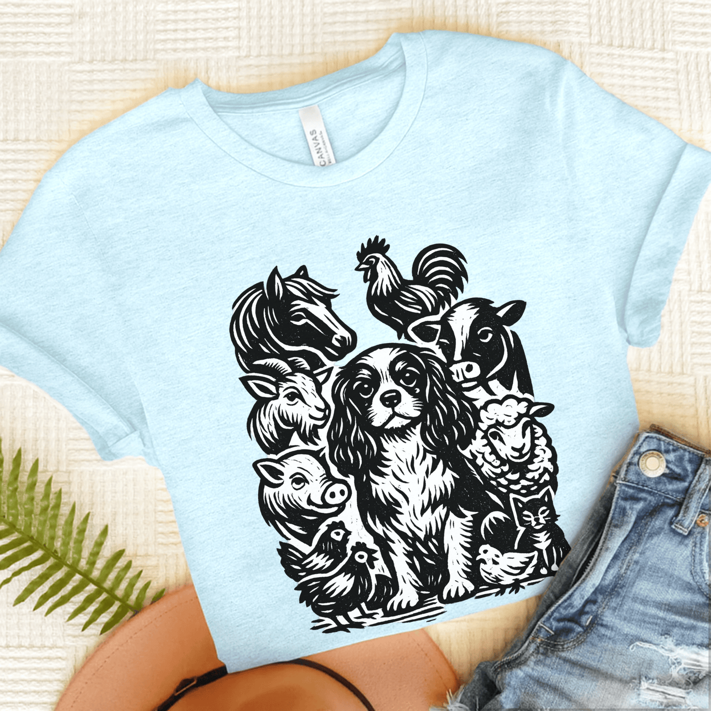 Cavalier Farm Animals Unisex TShirt Heather Ice Blue