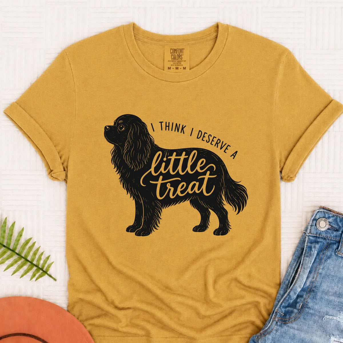 Cavalier King Charles Little Treat Unisex TShirt Mustard