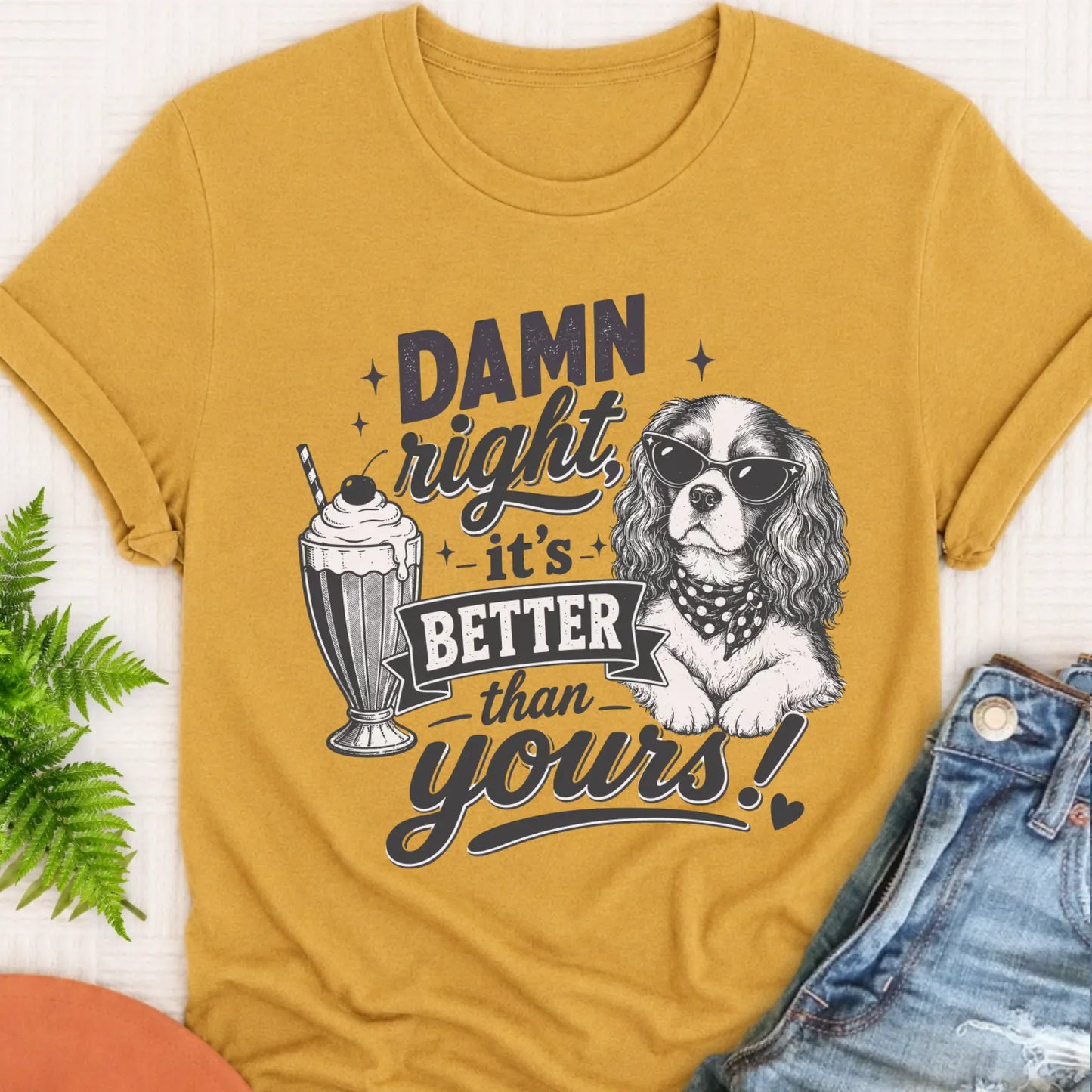 T-Shirt Mustard / S Cavalier King Charles Milkshake Unisex TShirt