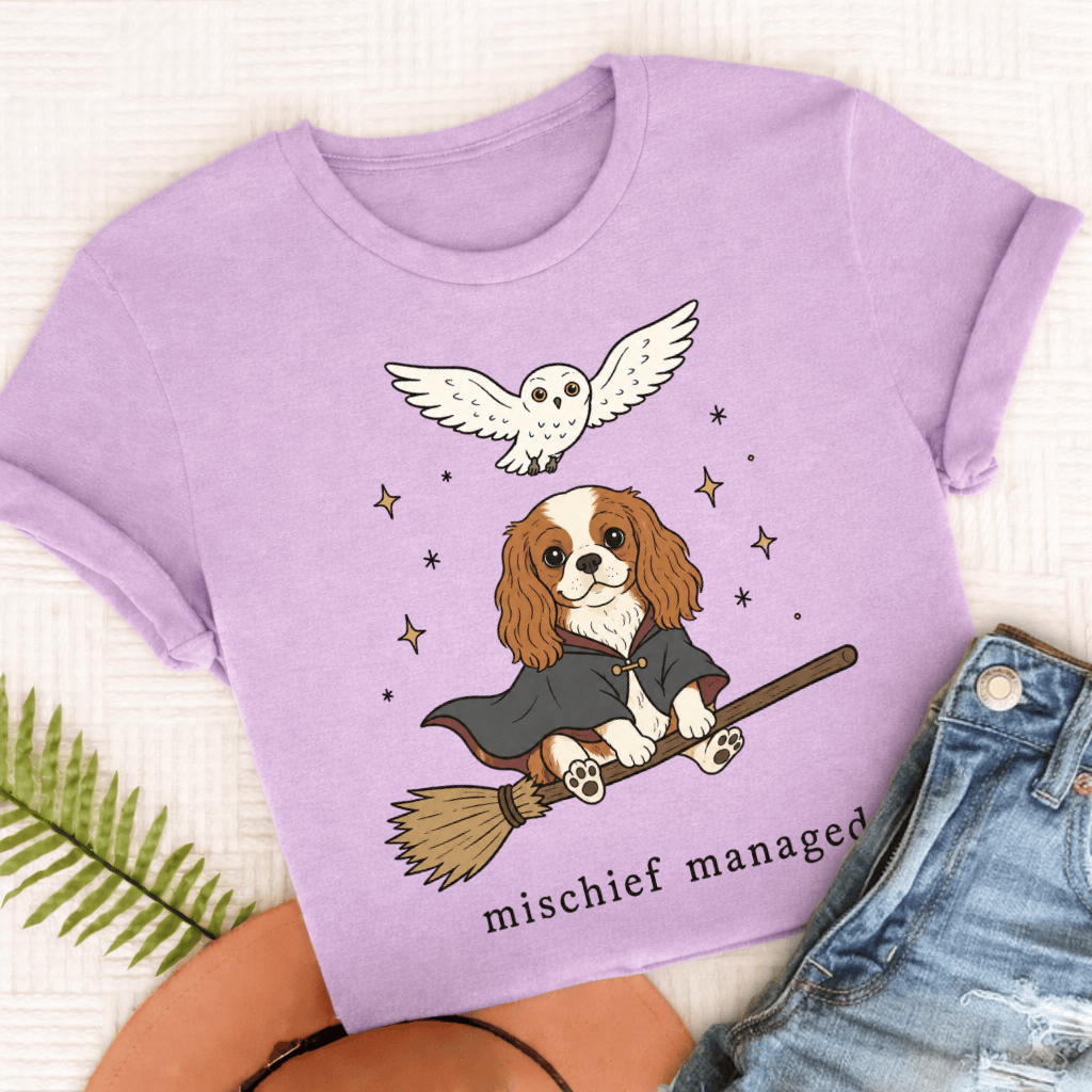 Cavalier King Charles Mischief Managed Unisex TShirt Comfort Colors Orchid