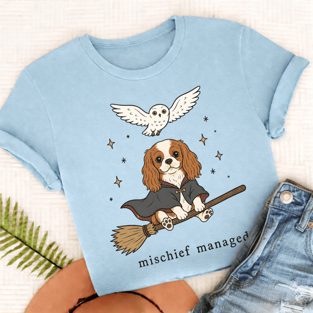 Cavalier King Charles Mischief Managed Unisex TShirt Comfort Colors Chambray