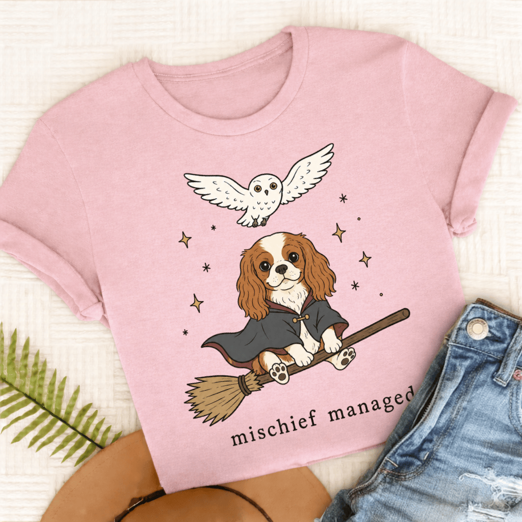 Cavalier King Charles Mischief Managed Unisex TShirt Comfort Colors Blossom