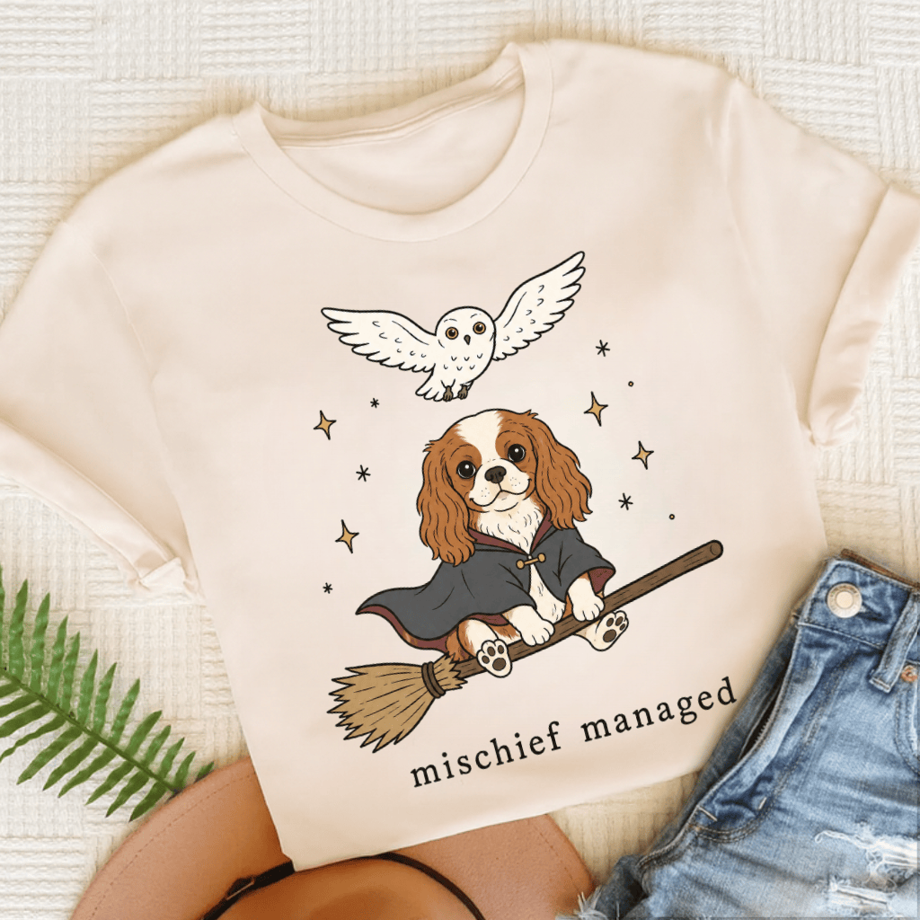 Cavalier King Charles Mischief Managed Unisex TShirt Natural