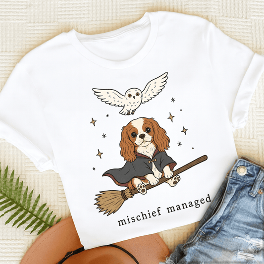 Cavalier King Charles Mischief Managed Unisex TShirt White