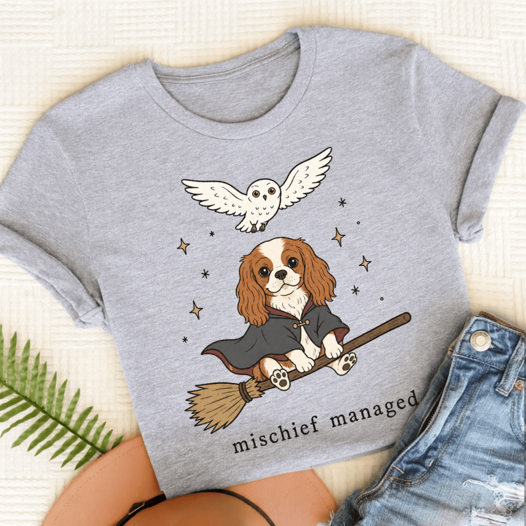 Cavalier King Charles Mischief Managed Unisex TShirt Sport Grey
