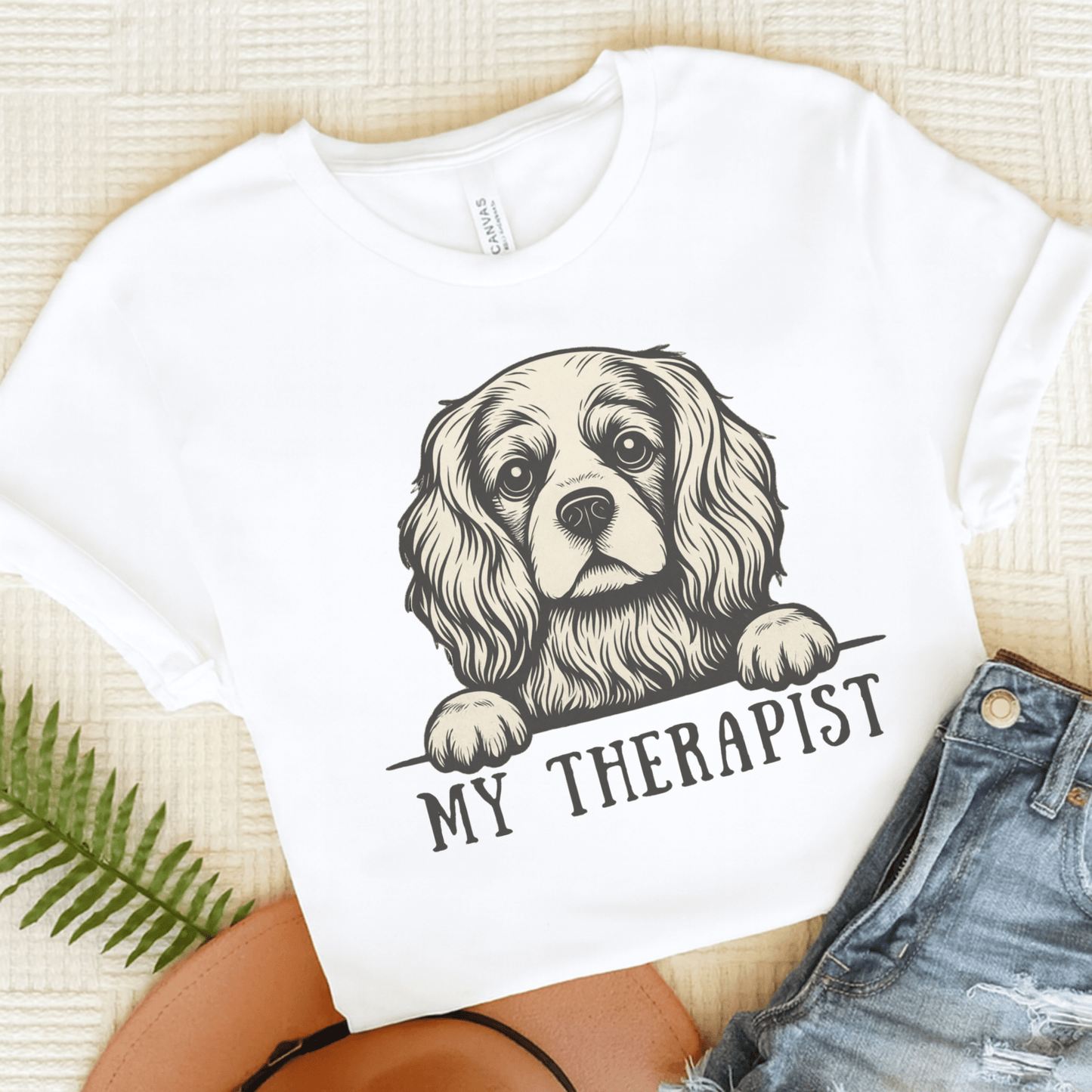 Printify T-Shirt White / S Cavalier King Charles My Therapist TShirt