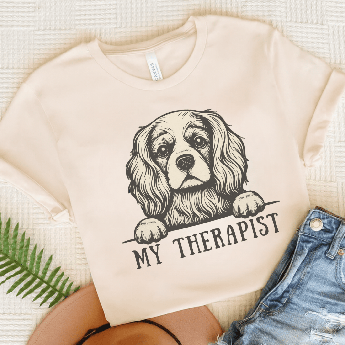 Printify T-Shirt Natural / S Cavalier King Charles My Therapist TShirt