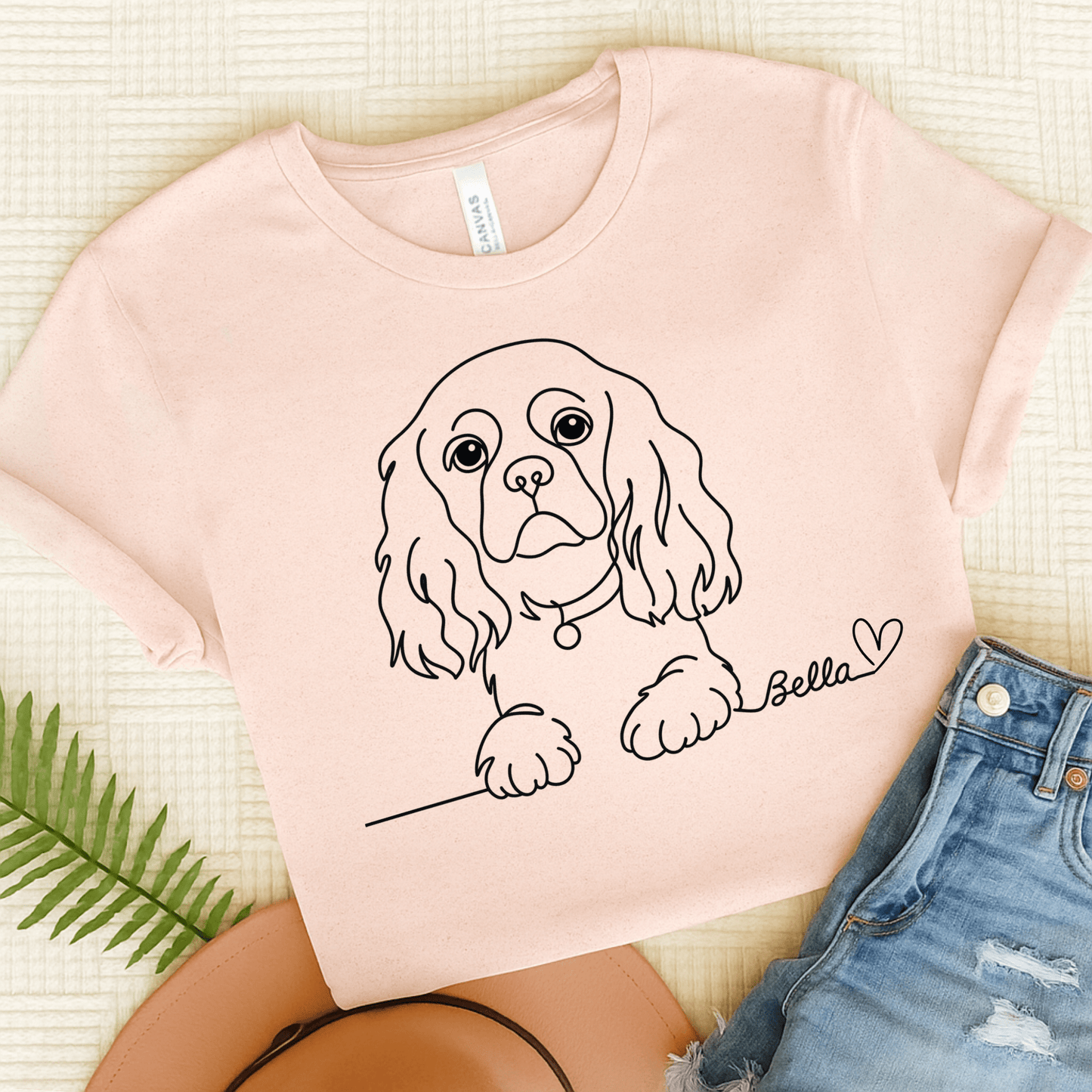 Printify T-Shirt Soft Pink / S Cavalier King Charles Name Single Line TShirt