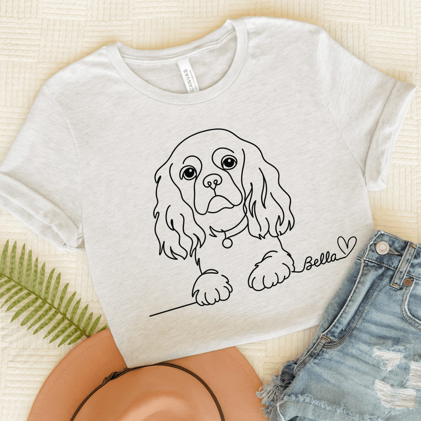Printify T-Shirt Ash / S Cavalier King Charles Name Single Line TShirt
