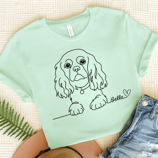 Printify T-Shirt Heather Mint / S Cavalier King Charles Name Single Line TShirt