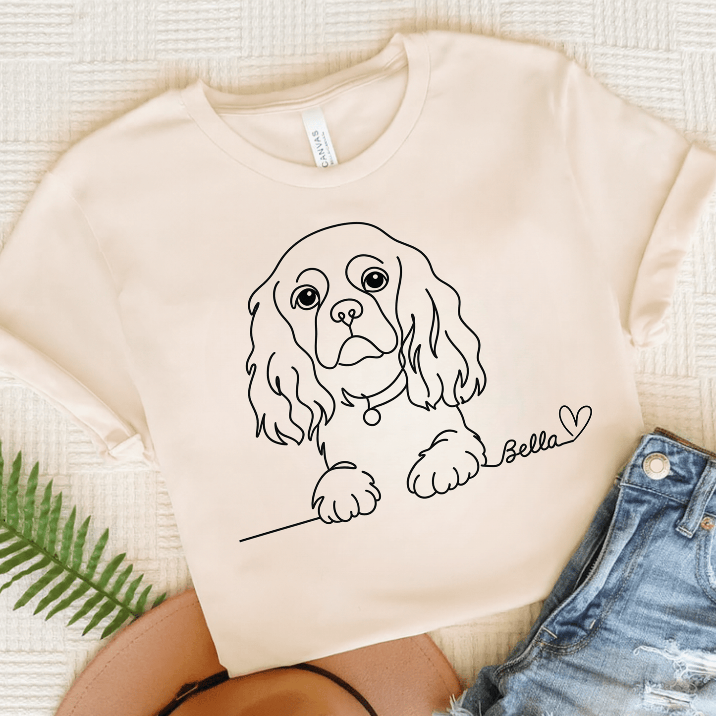 Printify T-Shirt Natural / S Cavalier King Charles Name Single Line TShirt