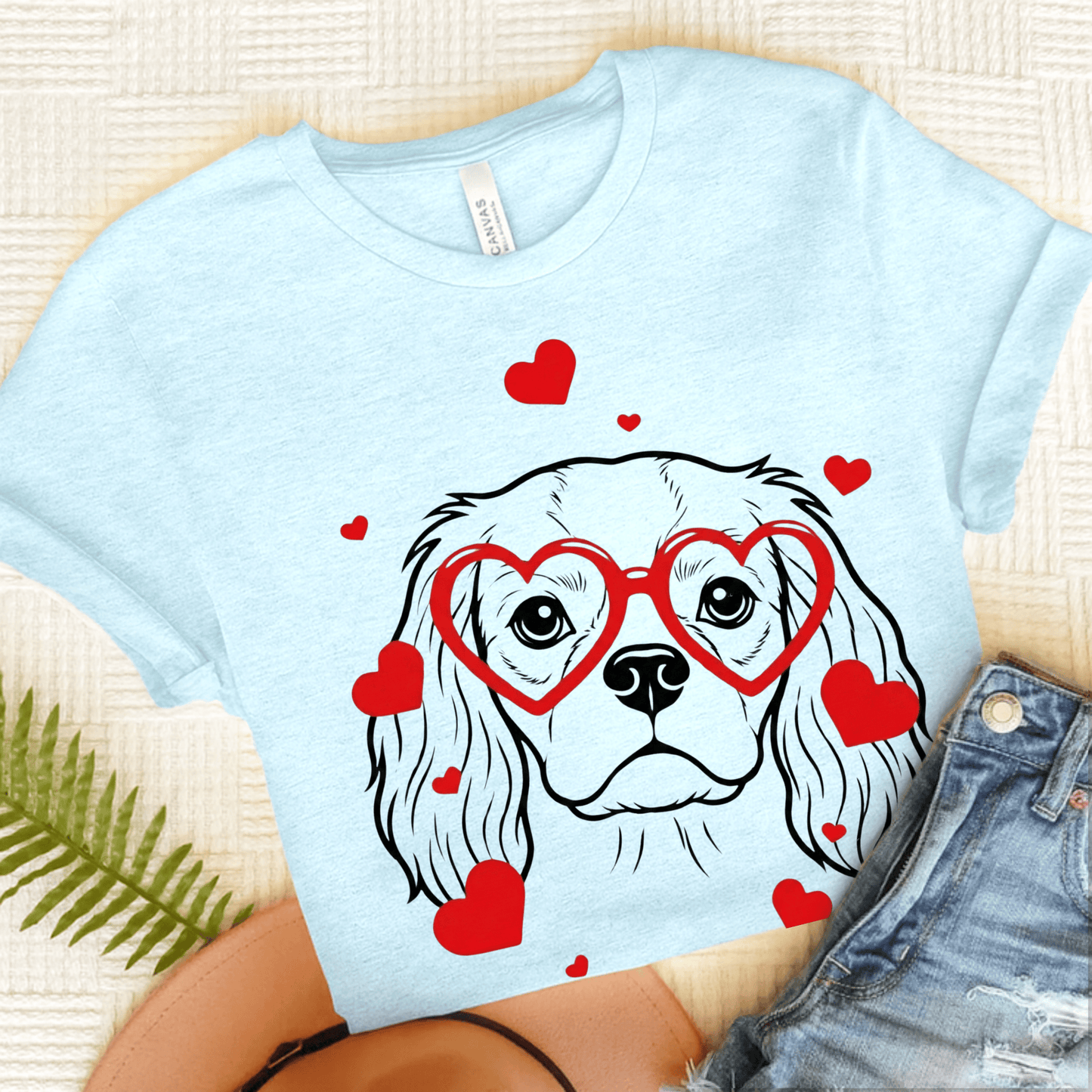 Cavalier Nerdy Valentine Unisex Tshirt Heather Ice Blue