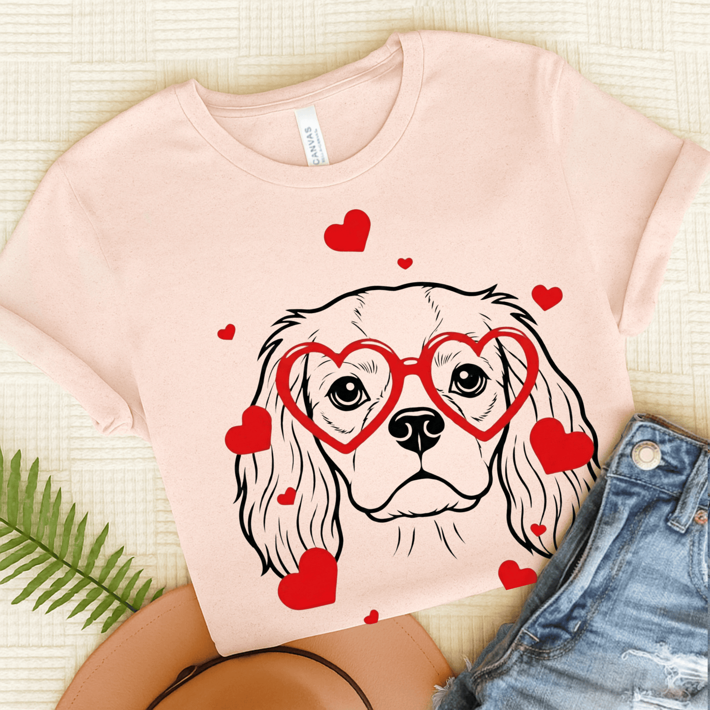 Cavalier Nerdy Valentine Unisex Tshirt Soft Pink