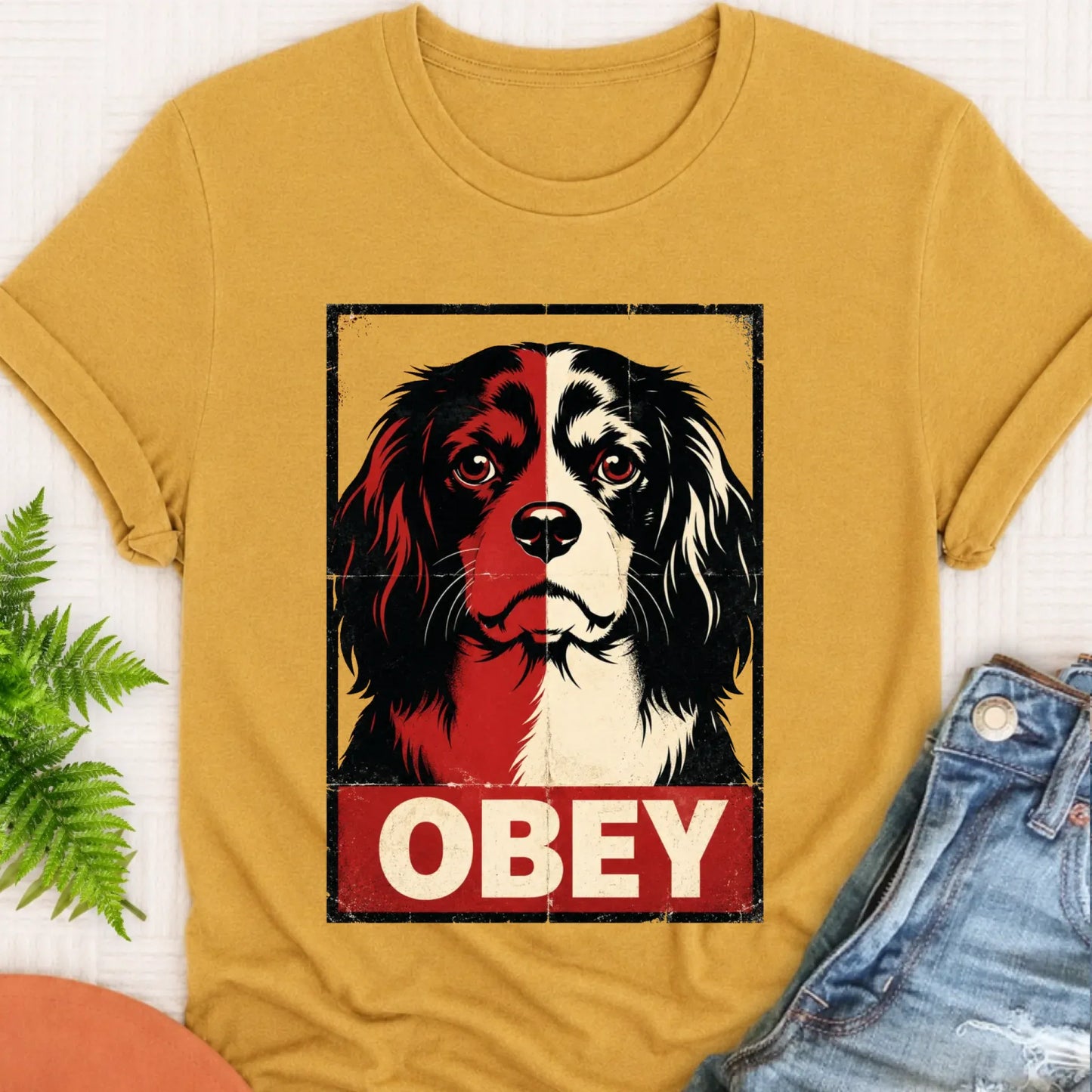 T-Shirt Mustard / S Cavalier King Charles Obey Funny Unisex Tshirt
