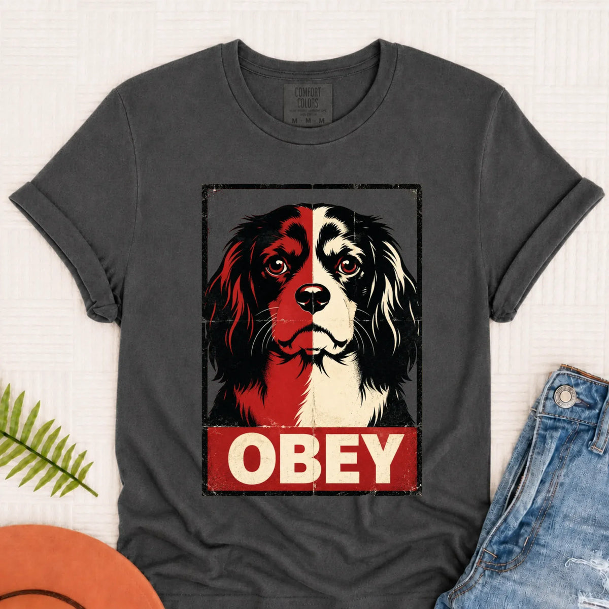 Cavalier King Charles Obey Funny Unisex Tshirt Pepper