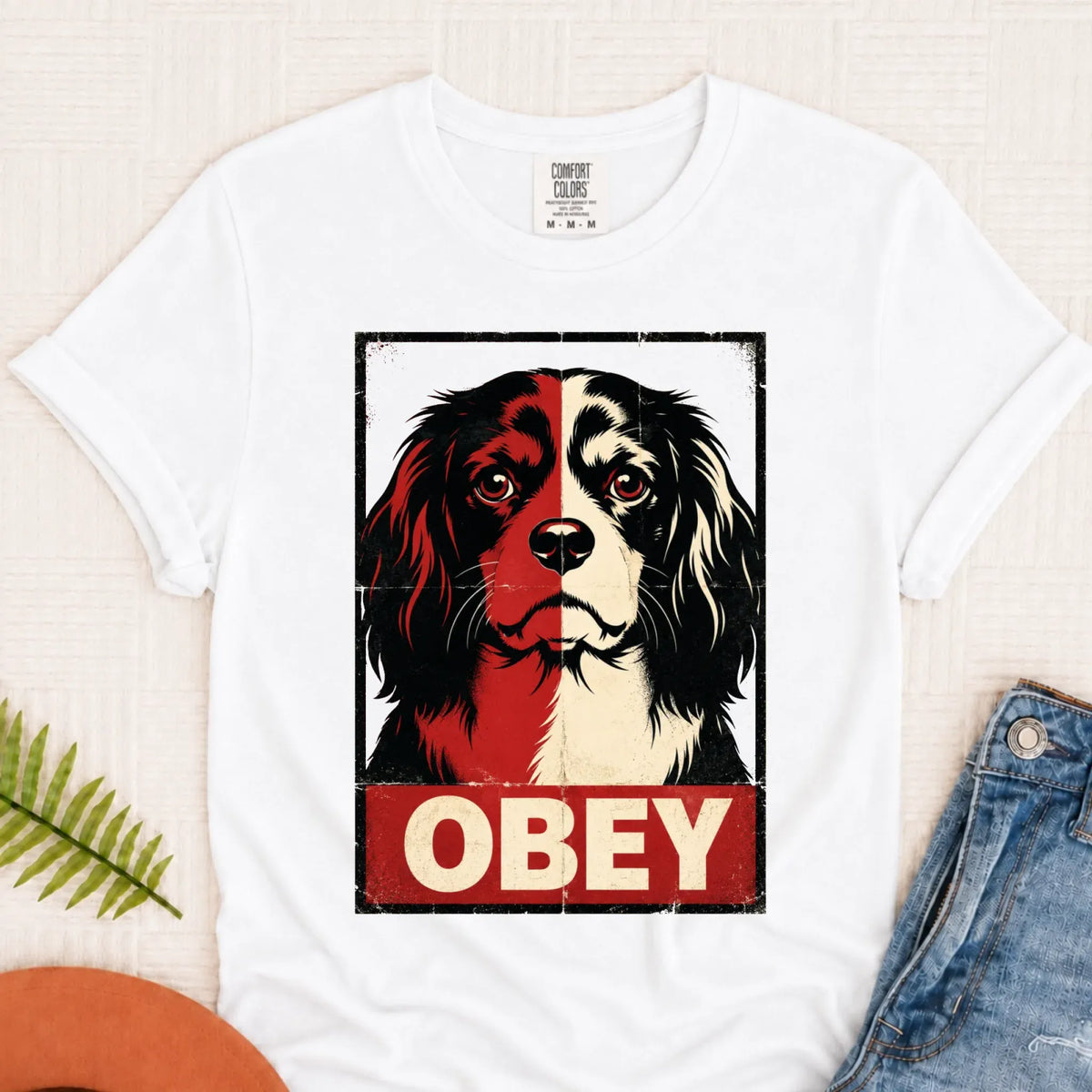 Cavalier King Charles Obey Funny Unisex Tshirt White