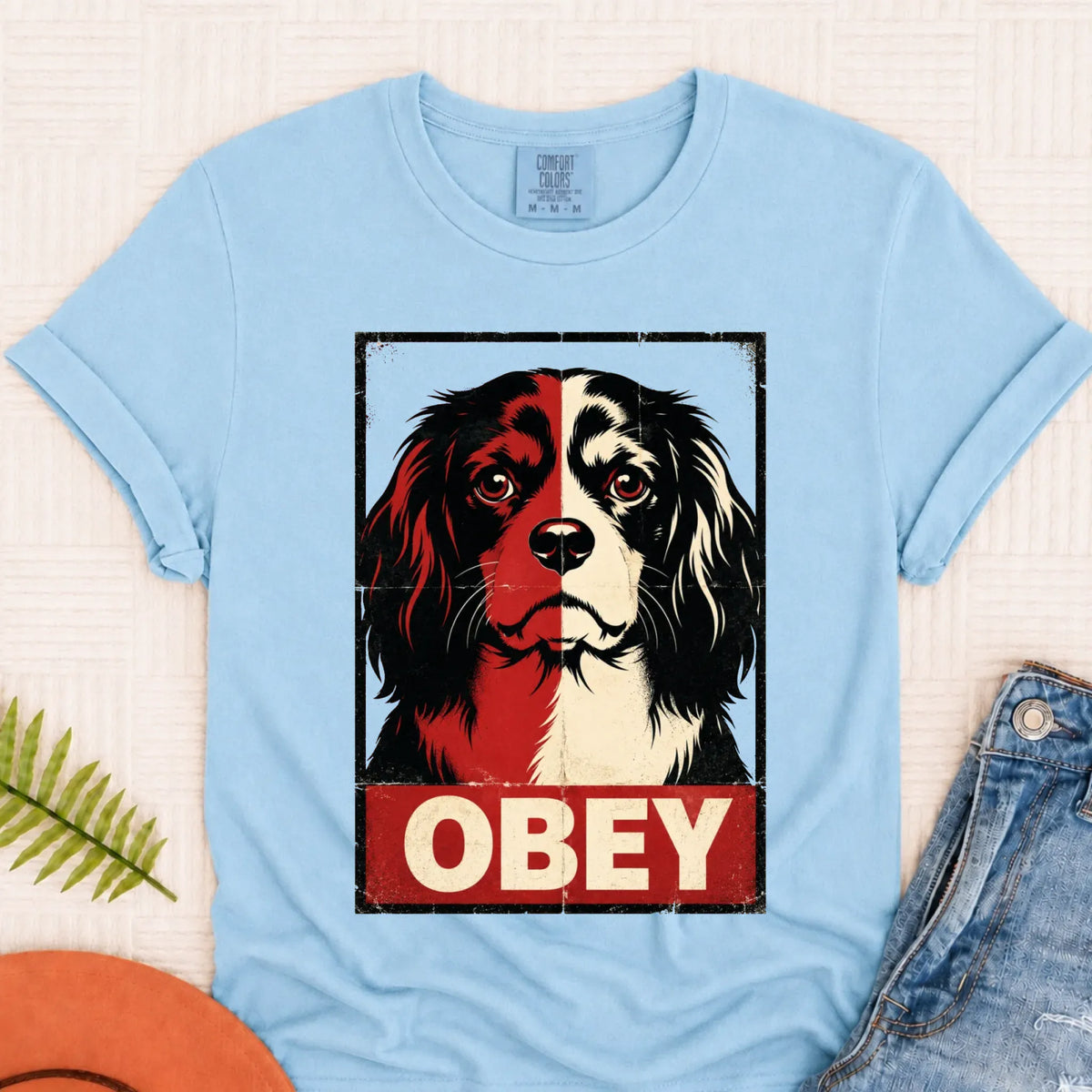 Cavalier King Charles Obey Funny Unisex Tshirt Chambray