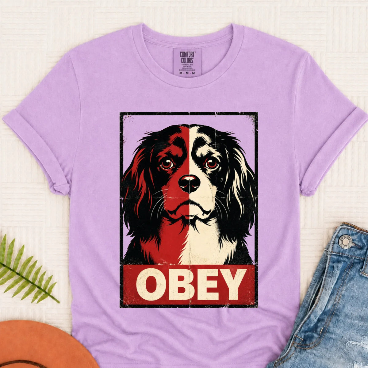Cavalier King Charles Obey Funny Unisex Tshirt Orchid