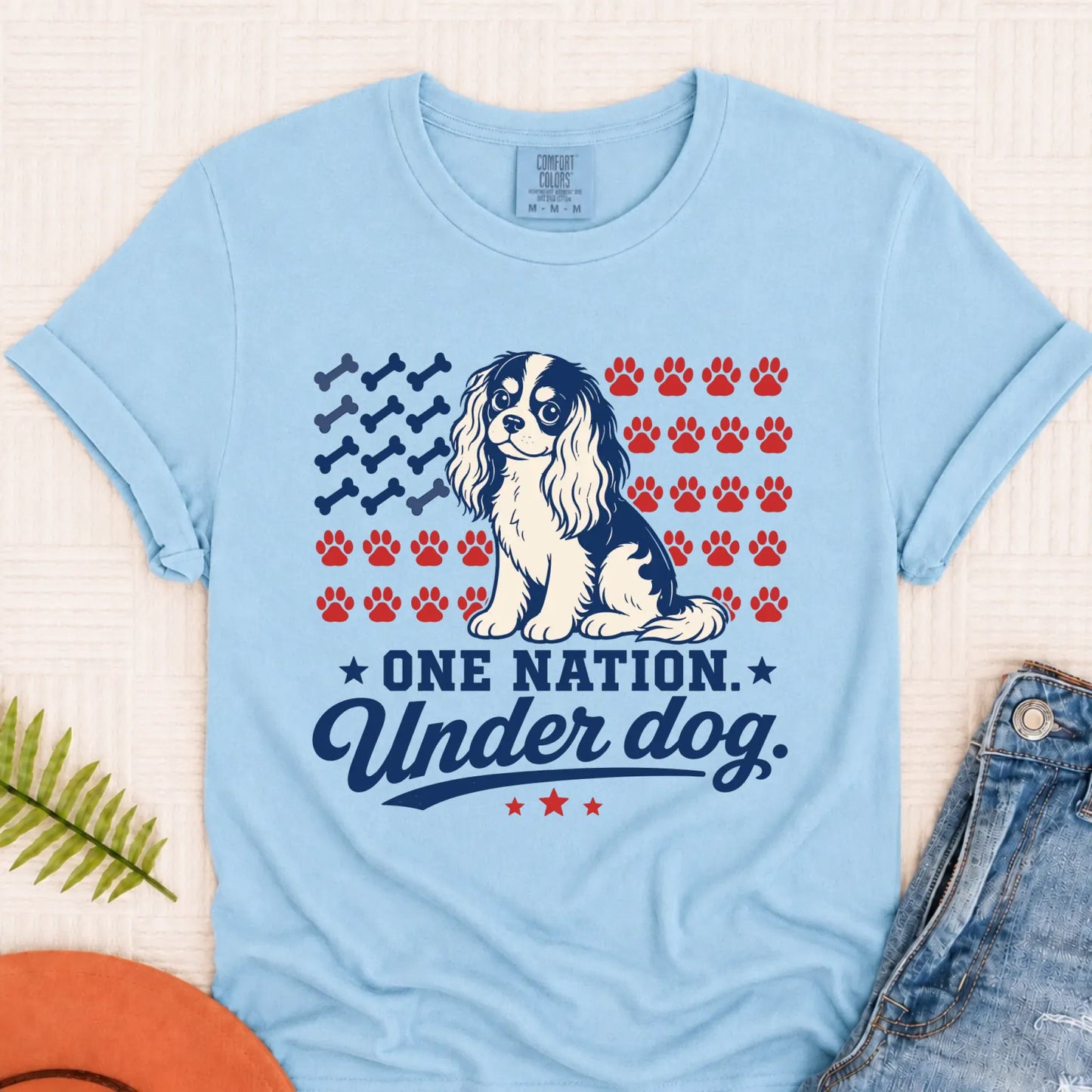Cavalier King Charles One Nation USA Unisex TShirt Chambray