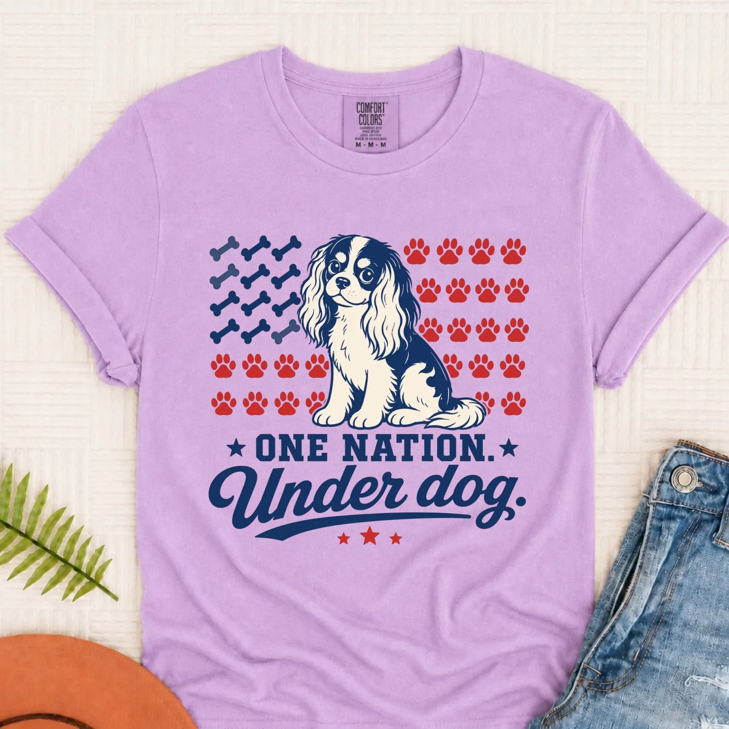 Cavalier King Charles One Nation USA Unisex TShirt Orchid