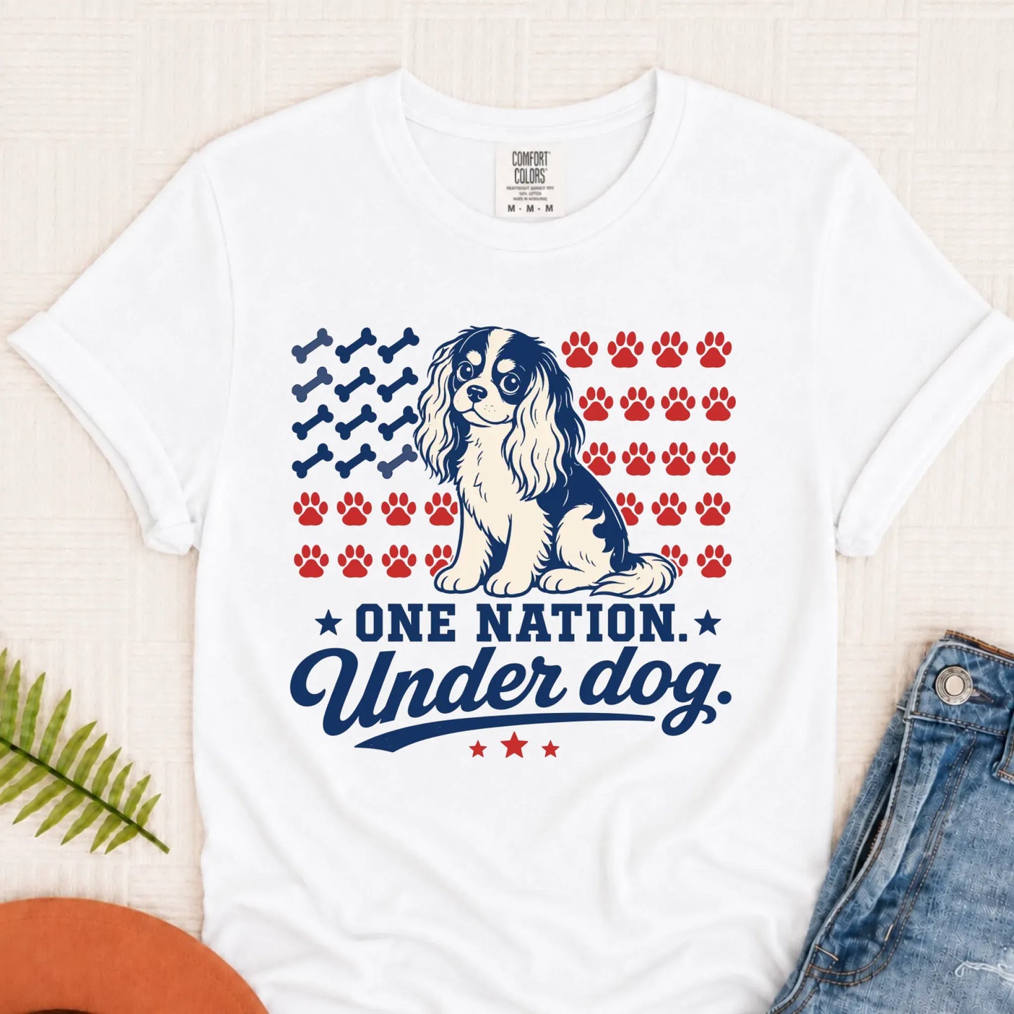 Cavalier King Charles One Nation USA Unisex TShirt White