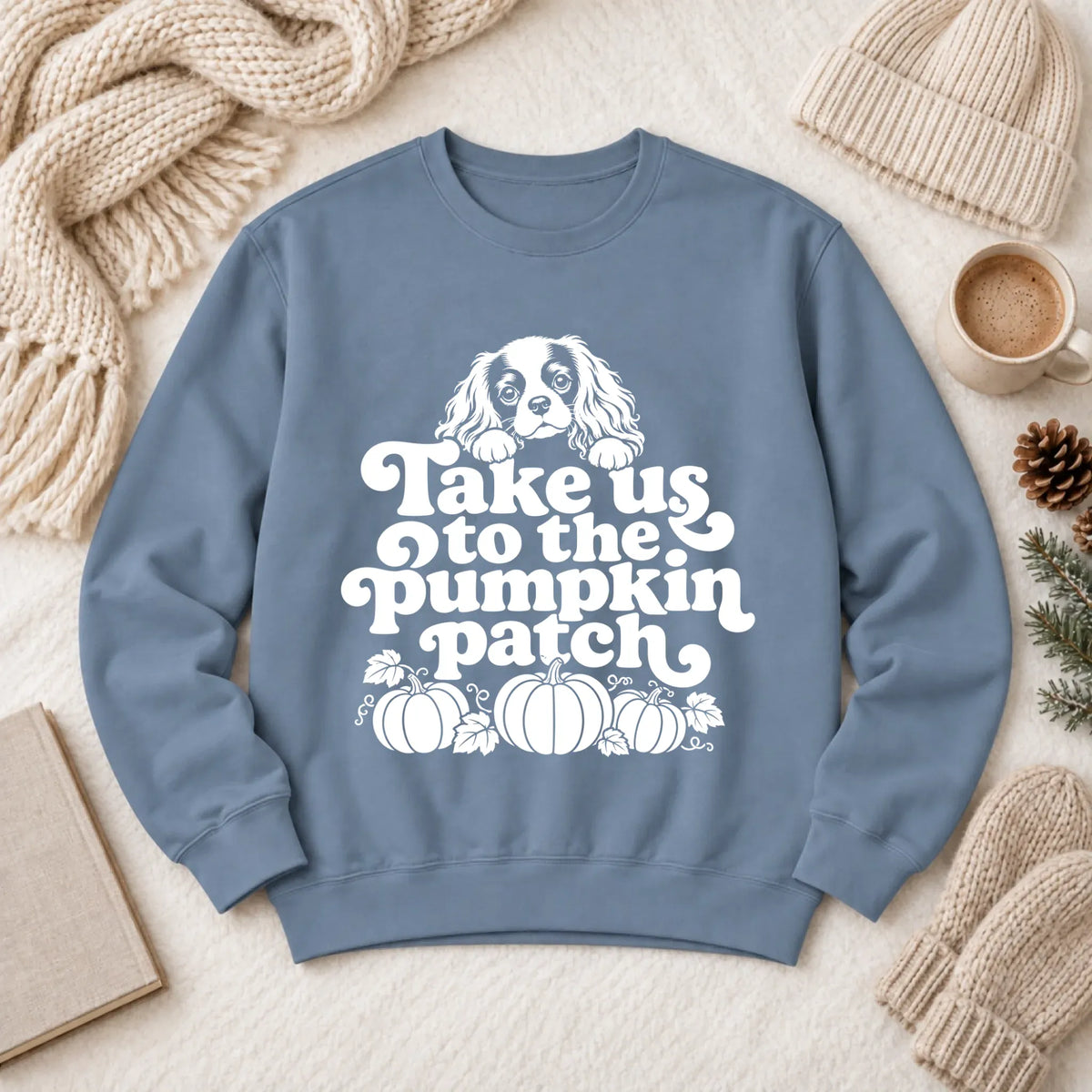 Cavalier King Charles Pumpkin Patch Unisex Sweatshirt Blue Jean