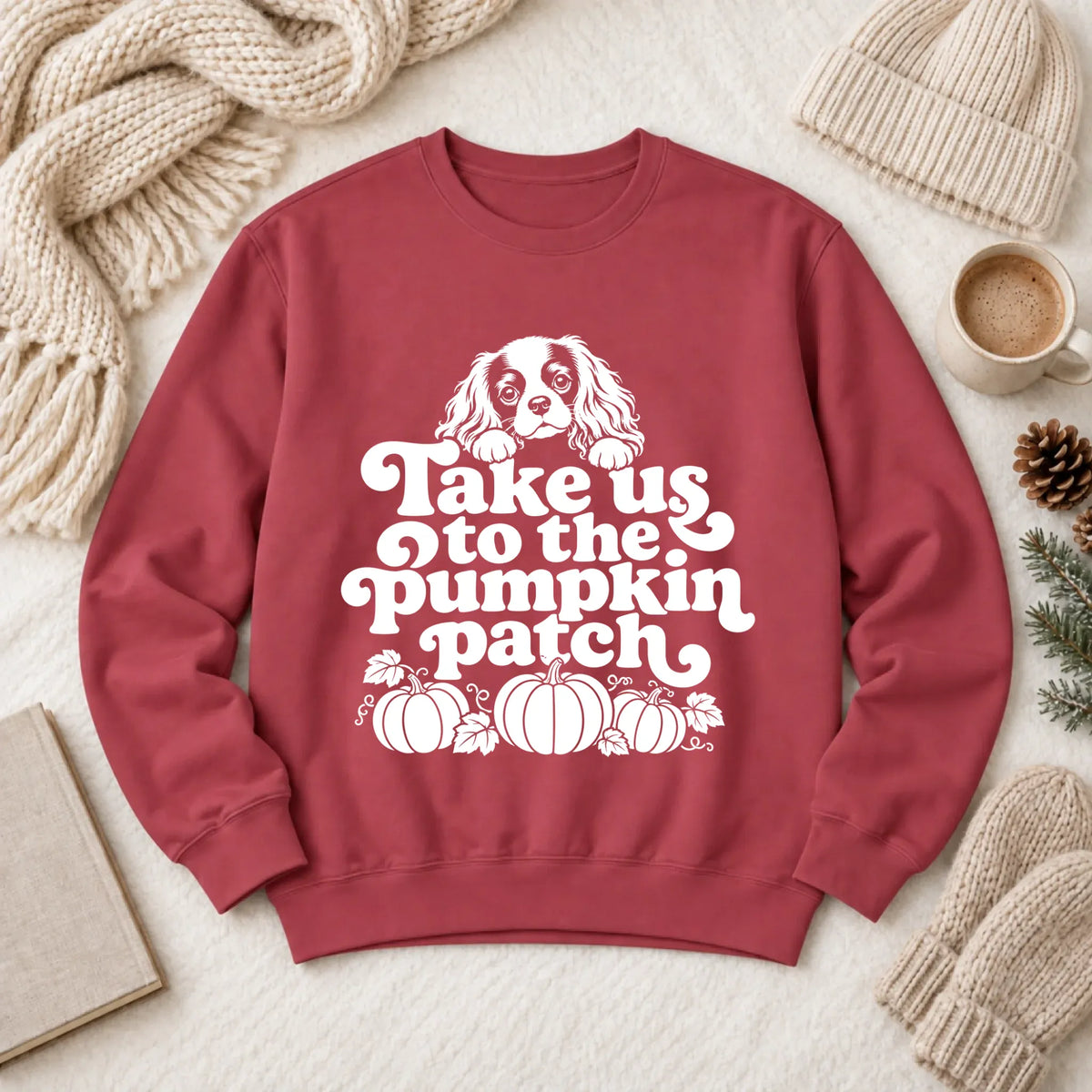 Cavalier King Charles Pumpkin Patch Unisex Sweatshirt Crimson