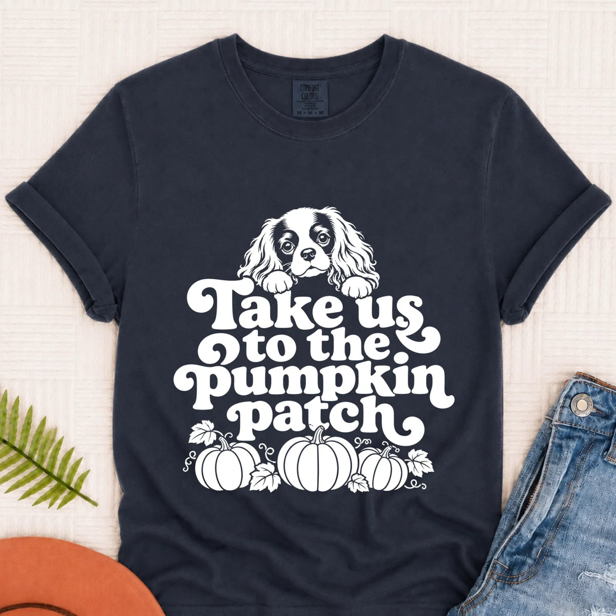 Cavalier King Charles Pumpkin Patch Unisex TShirt Monster Dark 1717 Navy