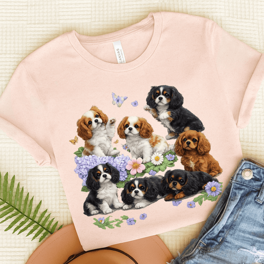 Cavalier Puppies Butterflies Unisex TShirt Soft Pink