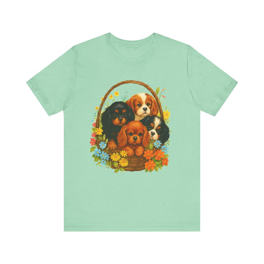 Printify T-Shirt Cavalier King Charles Puppy Basket TShirt