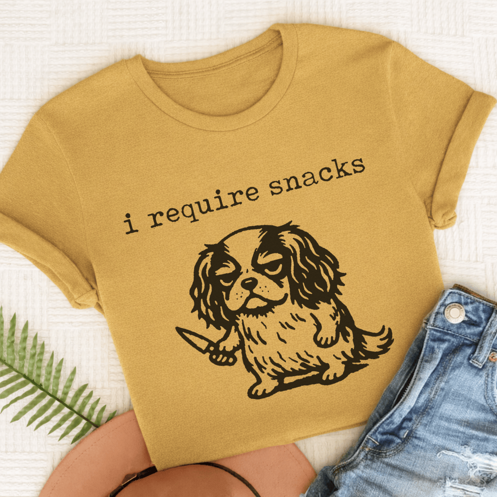 Cavalier King Charles Require Snacks Unisex TShirt Comfort Colors Mustard