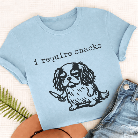 T-Shirt Comfort Colors Chambray / S Cavalier King Charles Require Snacks Unisex TShirt