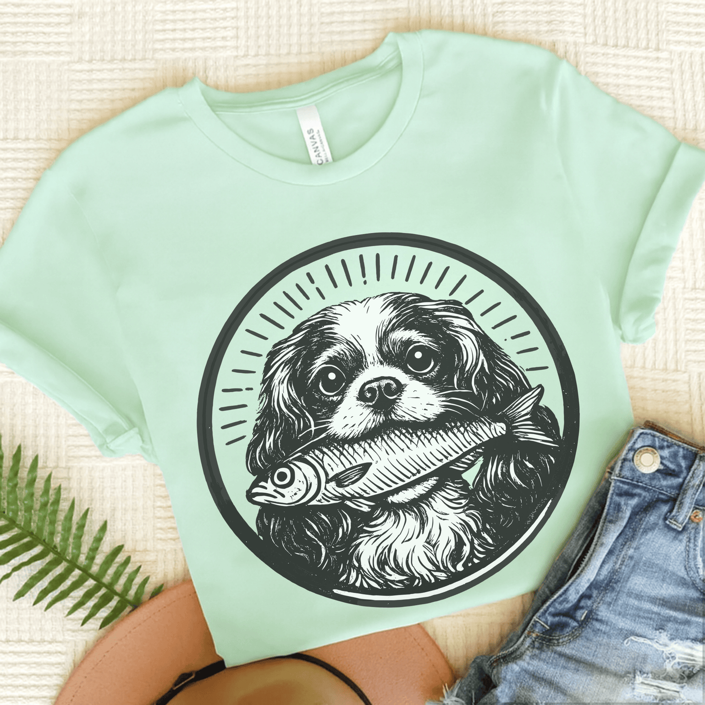 Cavalier King Charles Sardines Unisex TShirt Heather Mint