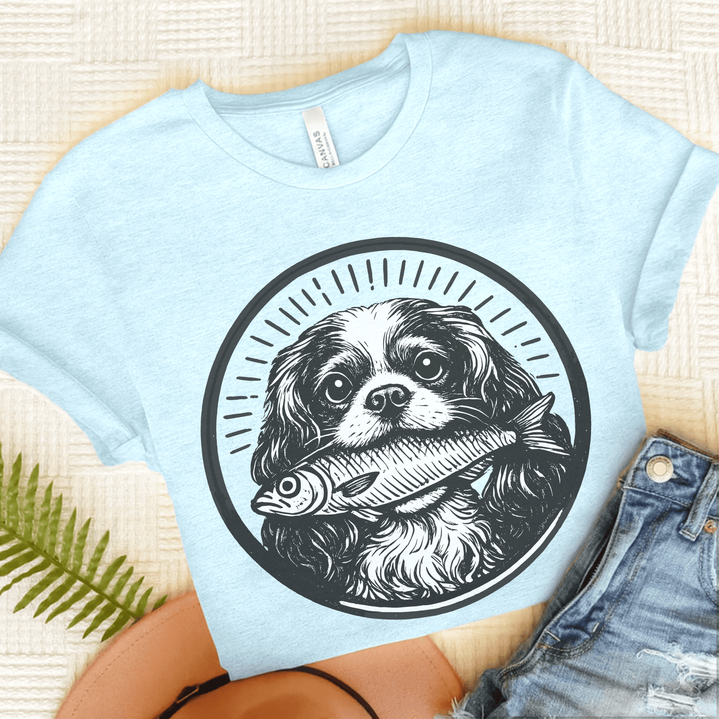 Cavalier King Charles Sardines Unisex TShirt Heather Ice Blue
