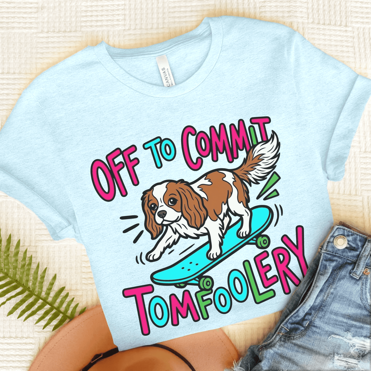 Personalized Cavalier Skateboarding Unisex TShirt Heather Ice Blue