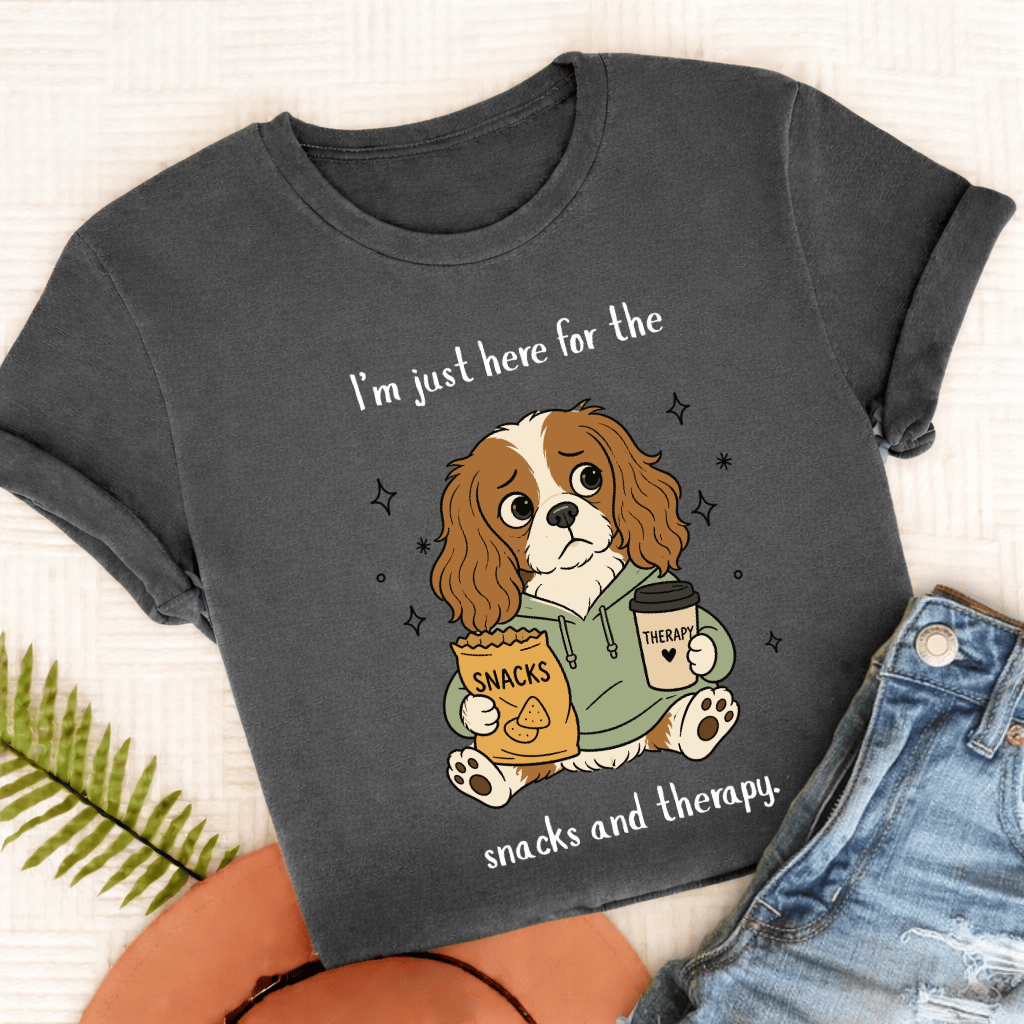 Cavalier King Charles Snacks and Therapy Unisex TShirt Comfort Colors Pepper