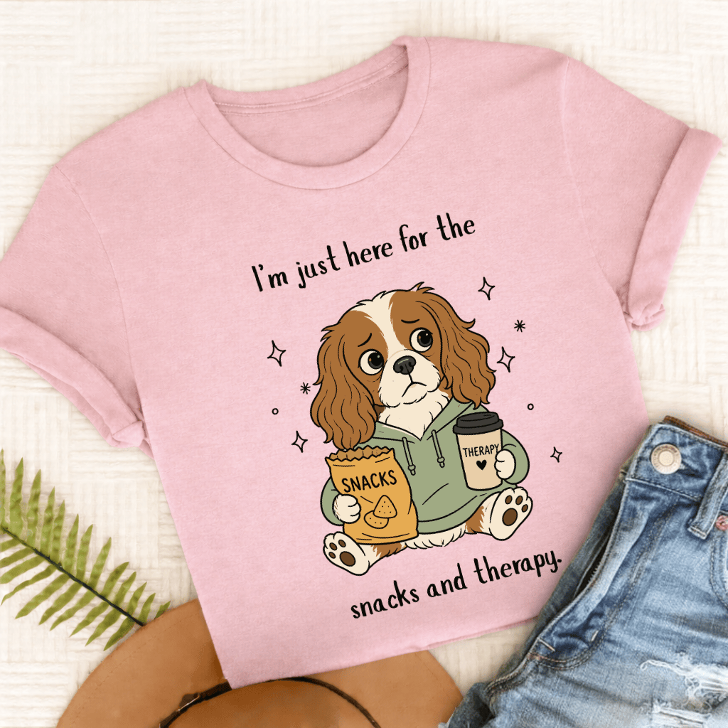 Cavalier King Charles Snacks and Therapy Unisex TShirt Comfort Colors Blossom