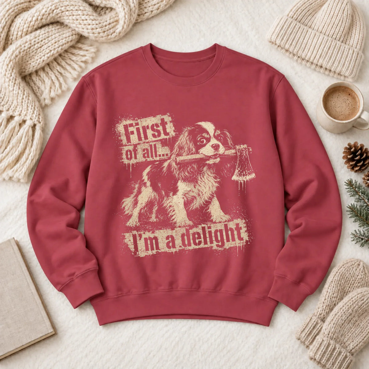 Cavalier King Charles Snarky Delight Unisex Sweatshirt Crimson