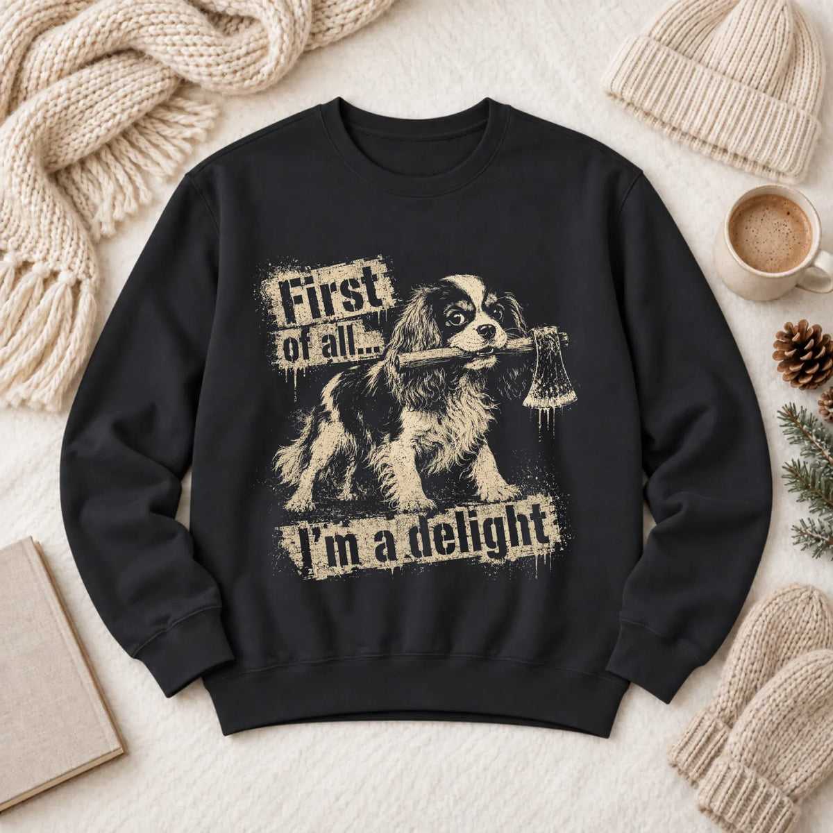 Cavalier King Charles Snarky Delight Unisex Sweatshirt Black