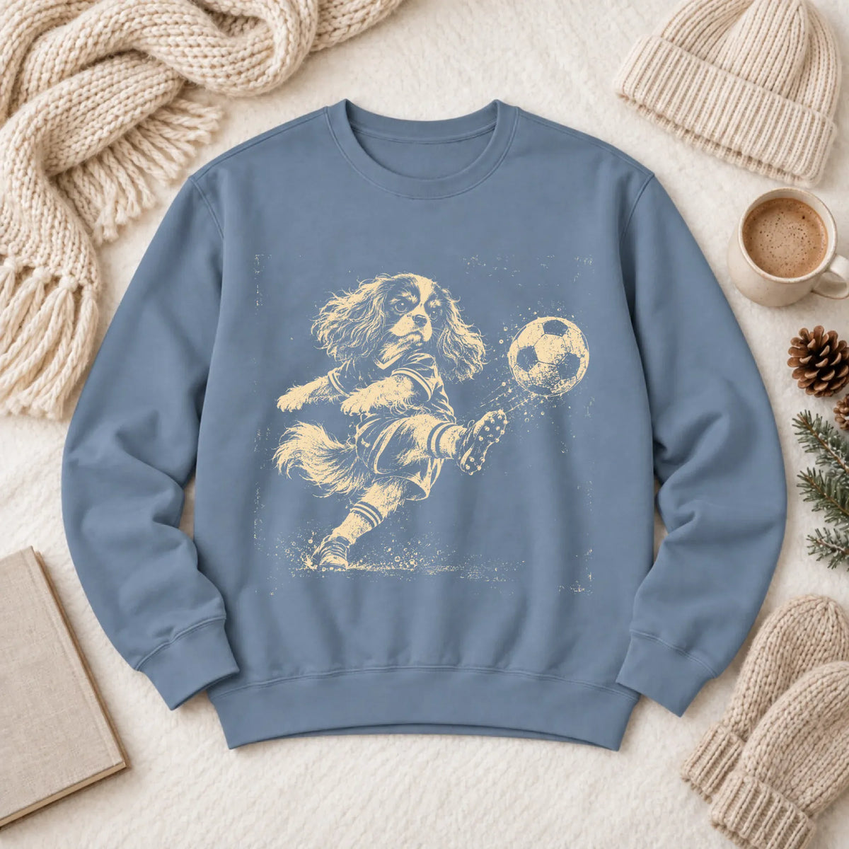 Cavalier King Charles Soccer Ball Unisex Sweatshirt Blue Jean