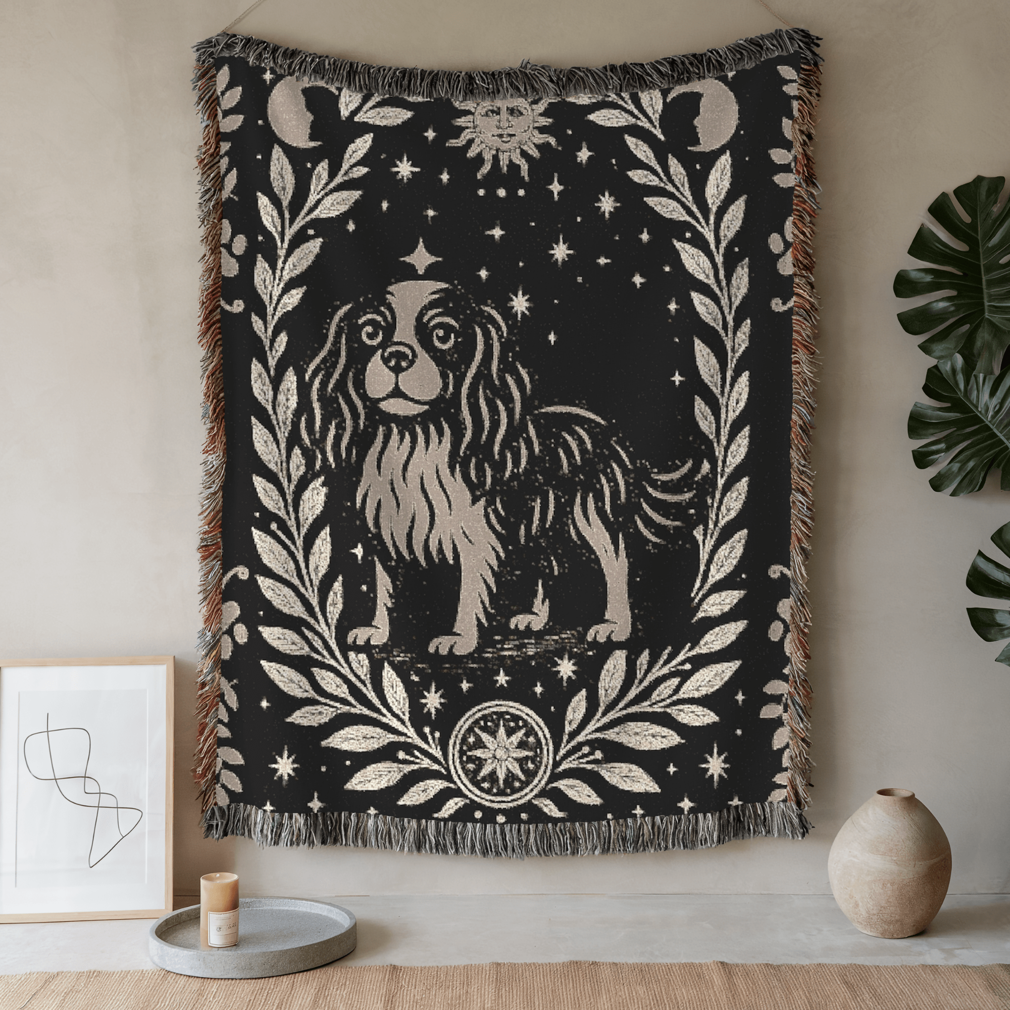 Printify Blanket 52'' × 37'' Cavalier King Charles Spaniel Celestial Woven Blanket