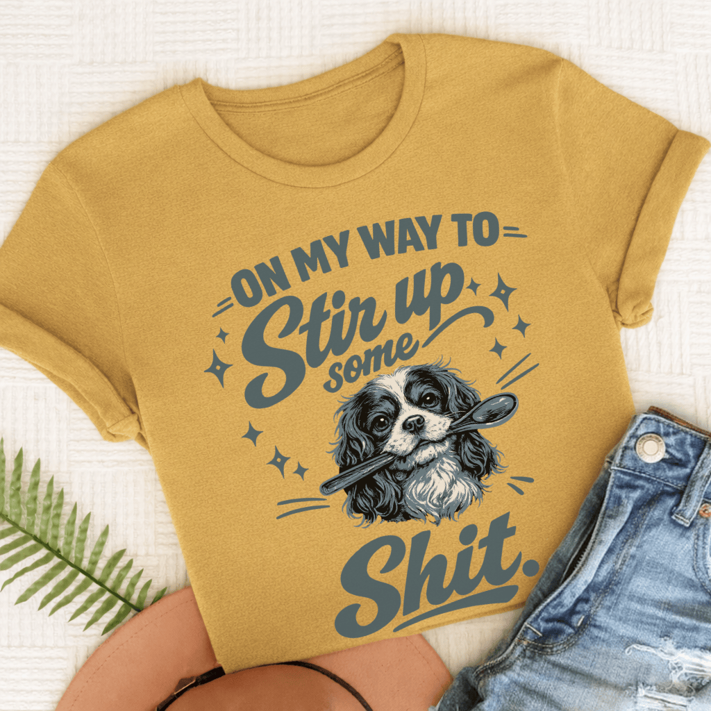 Cavalier King Charles Stir Up Unisex TShirt Comfort Colors Mustard
